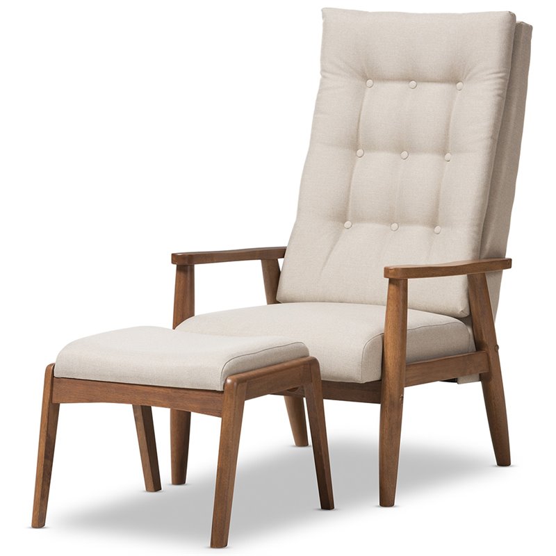 Allora Tufted Accent Chair and Ottoman Set in Light Beige