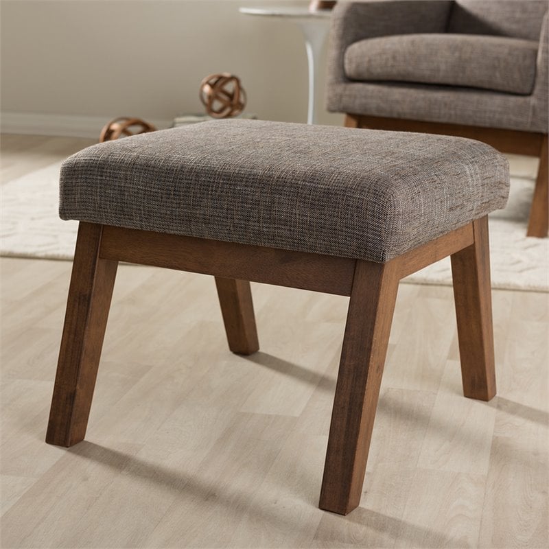 Allora Upholstered Ottoman in Gravel Gray and Walnut