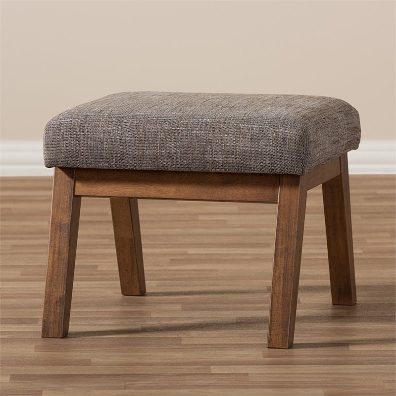 Allora Upholstered Ottoman in Gravel Gray and Walnut