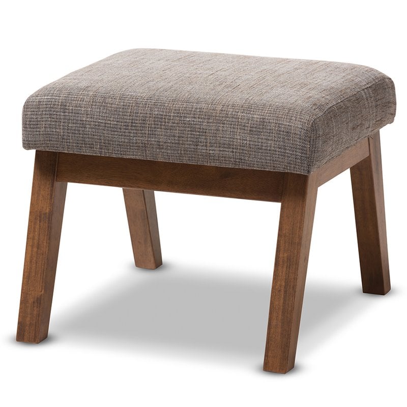 Allora Upholstered Ottoman in Gravel Gray and Walnut