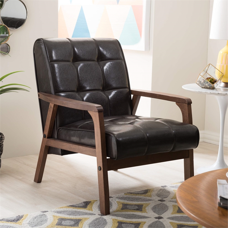 Allora Tufted Faux Leather Accent Chair in Brown