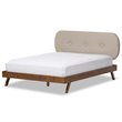 Allora Mid-Century Polyester Fabric Tufted Queen Platform Bed in Light Beige