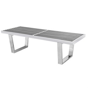 allora mid-century platform stainless steel 4' bench in gray