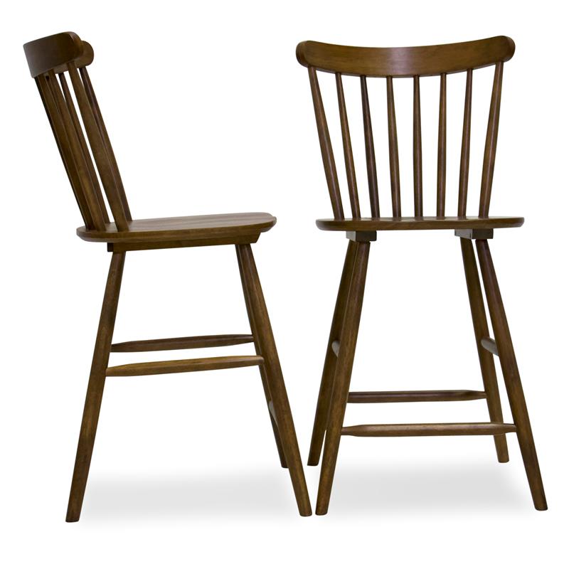 Allora Mid Century Modern Wood 24" Counter Stool in Brown (Set of 2