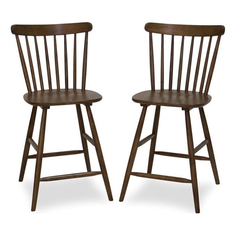 Allora Mid Century Modern Wood 24" Counter Stool in Brown (Set of 2