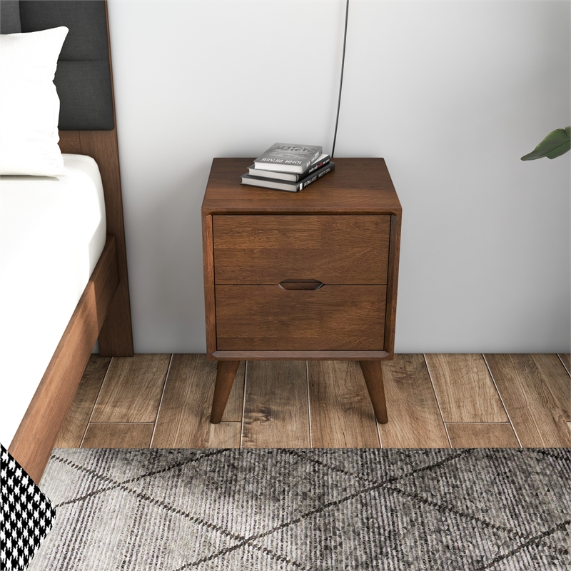 Allora Mid-Century Modern Solid Wood 2-drawer Night Stand in Brown