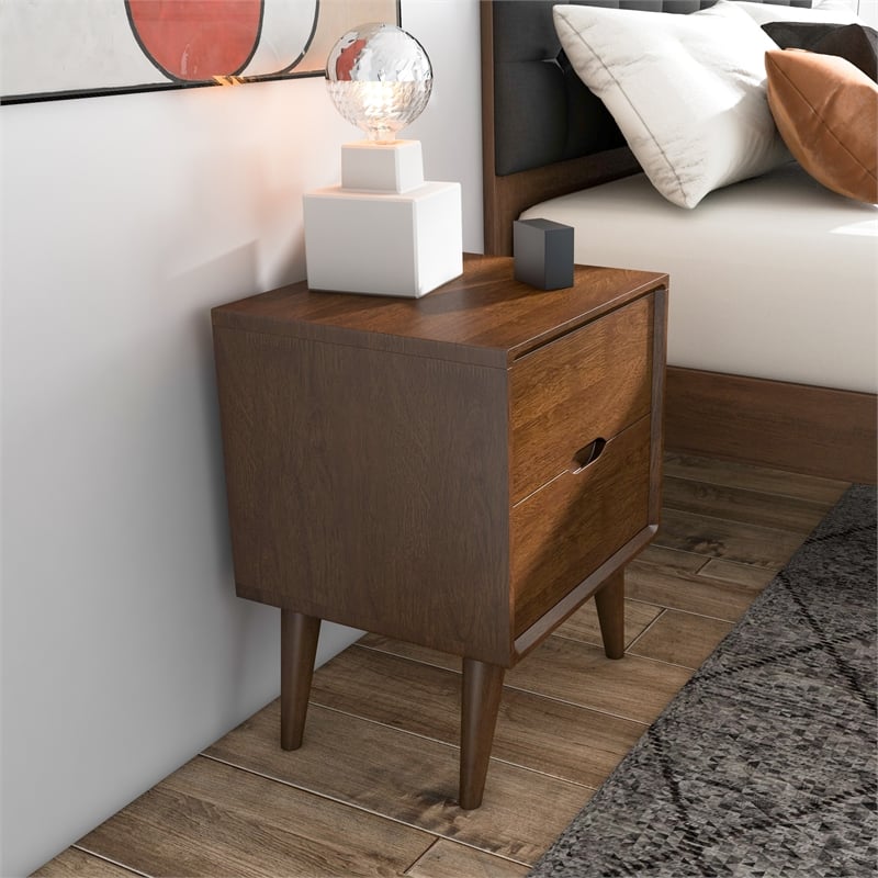 Allora Mid-Century Modern Solid Wood 2-drawer Night Stand in Brown
