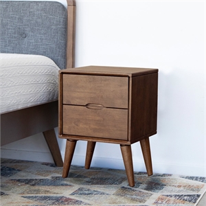 allora mid-century modern solid wood 2-drawer night stand in brown
