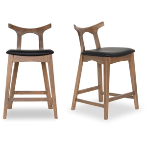 Allora Mid-Century Modern Faux Leather Bar Stool in Black (Set of 2)