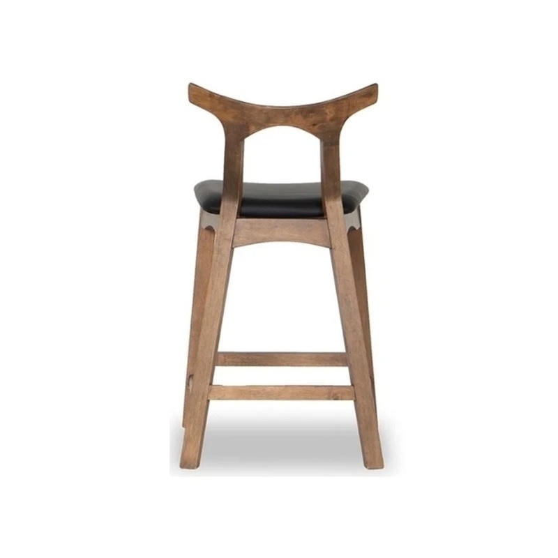 Allora Mid-Century Modern Faux Leather Bar Stool in Black