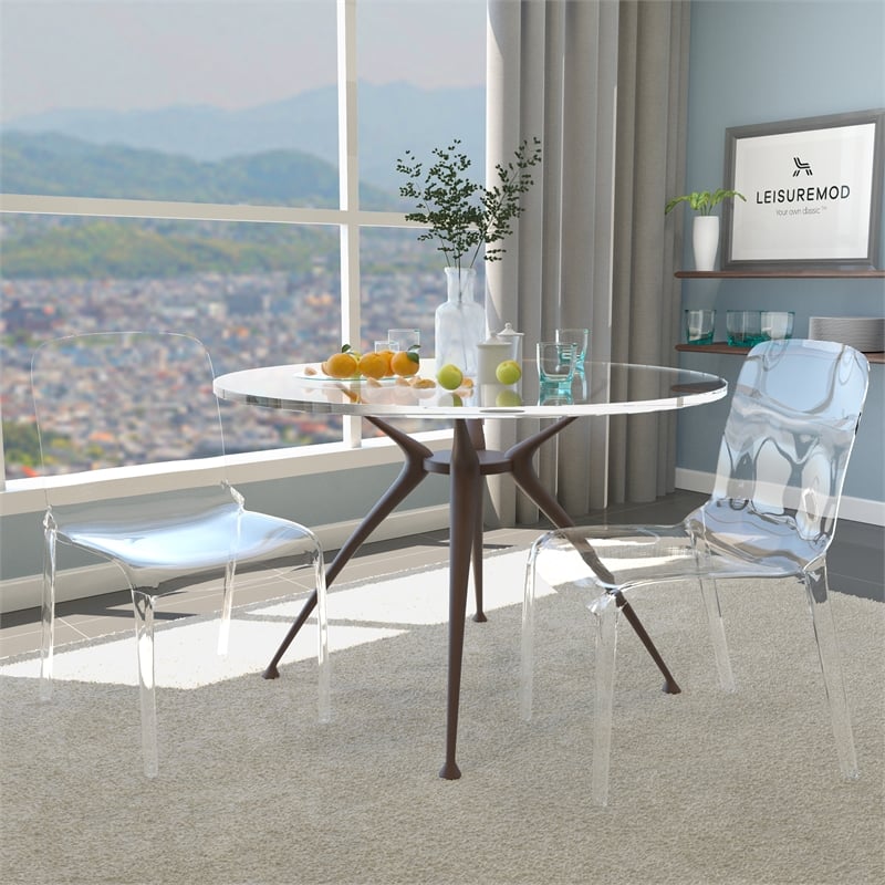 Allora Mid-Century Modern Dining Side Chair in Clear (Set of 2)