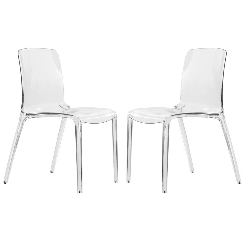 Allora Mid-Century Modern Dining Side Chair in Clear (Set of 2)