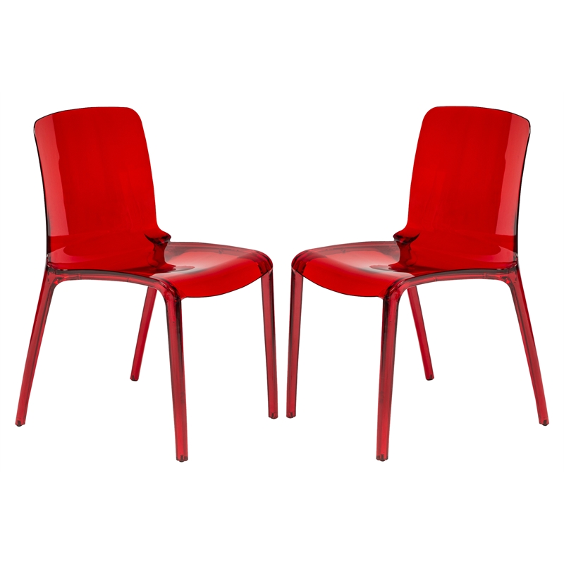 Allora Mid-Century Modern Dining Side Chair in Red (Set of 2)