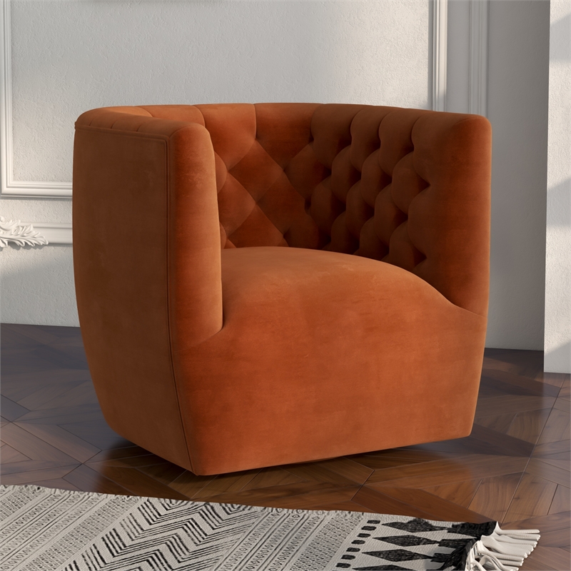 Allora Mid-Century Modern Velvet Swivel Chair in Burnt Orange