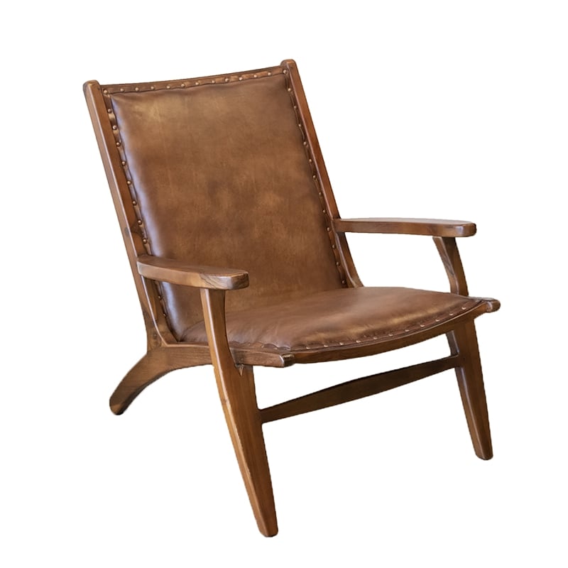 Allora Mid-Century Modern Genuine Leather Lounge Chair in Brown