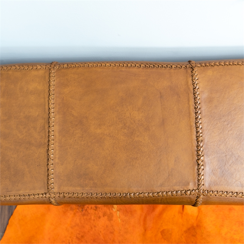 Allora Mid-Century Modern Genuine Leather Upholstered Bench in Tan