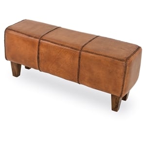 Allora Mid-Century Modern Genuine Leather Upholstered Bench in Tan