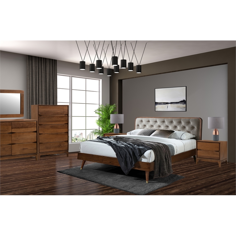 Allora 5 Piece Queen Bedroom Set in Walnut and Stone