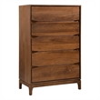 Allora Mid-Century 5 Horizontal Drawers Solid Wood Chest in Walnut