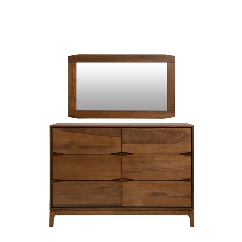 Allora Mid Century 6 Drawer Wood Dresser in Walnut