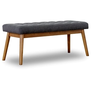 Allora Button-Tufted Fabric Upholstered Bench in Seaside Gray