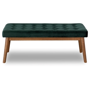 Allora Button-Tufted Velvet Upholstered Bench in Green