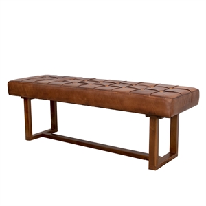 allora mid-century modern rectangular genuine leather bench in tan