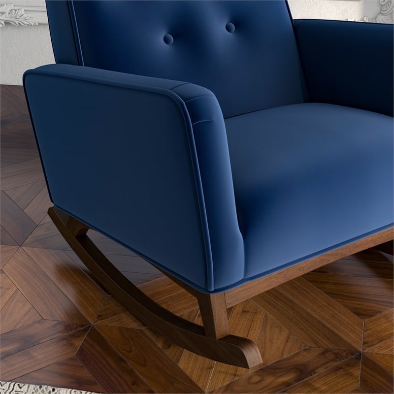 Allora Mid Century Modern Tight Back Velvet Rocking Chair in Blue