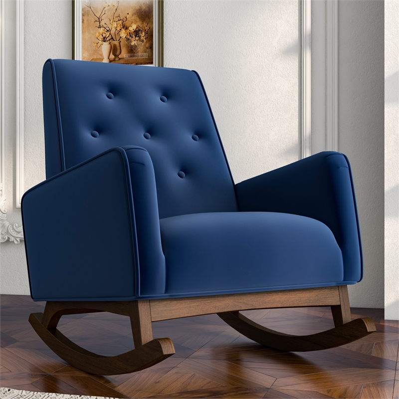 Allora Mid Century Modern Tight Back Velvet Rocking Chair in Blue