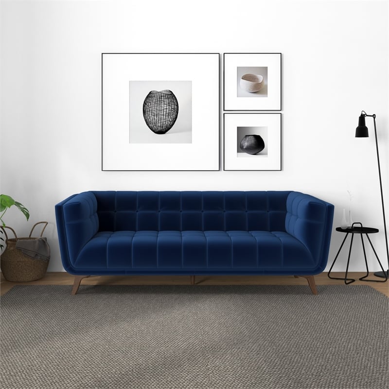 Allora Mid-Century Velvet Tufted Living Room Sofa in Navy Blue