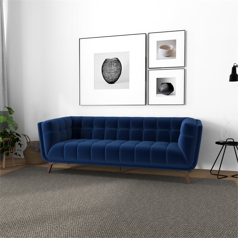 Allora Mid-Century Velvet Tufted Living Room Sofa in Navy Blue