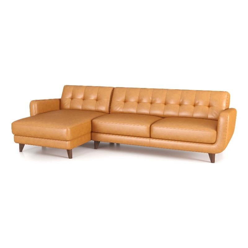 Allora Genuine Leather Upholstered Left Chaise Sectional Sofa in Tan