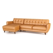 Allora Genuine Leather Upholstered Left Chaise Sectional Sofa in Tan
