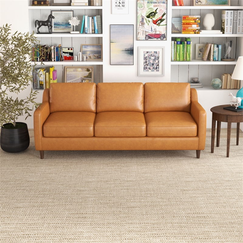 Allora Genuine Italian Leather Upholstered Sofa in Cognac/Tan