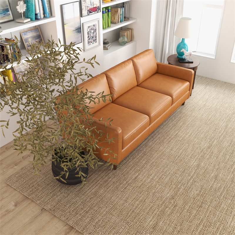 Allora Genuine Italian Leather Upholstered Sofa in Cognac/Tan