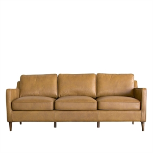 Allora Mid-Century Modern Genuine Leather Sofa in Mahogany Brown