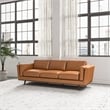 Allora Mid-Century Genuine Leather Upholstered Cushion Back Sofa in Tan