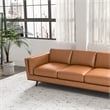 Allora Mid-Century Genuine Leather Upholstered Cushion Back Sofa in Tan