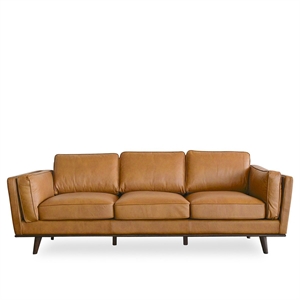 Allora Mid-Century Modern Leather Sofa in Cognac Tan