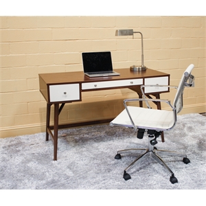 Allora Mid-Century Modern Wood Desk in Walnut and White