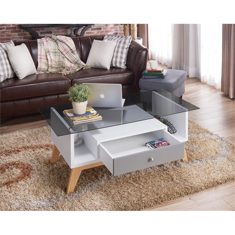 Allora Mid-Century Glass Coffee Table in Gray