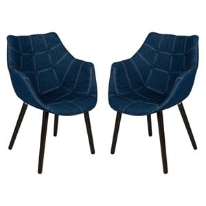 Allora Mid-Century Tufted Denim Accent Arm Chair in Blue (Set of 2)