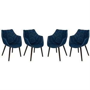 Allora Mid-Century Tufted Denim Accent Arm Chair in Blue (Set of 4)