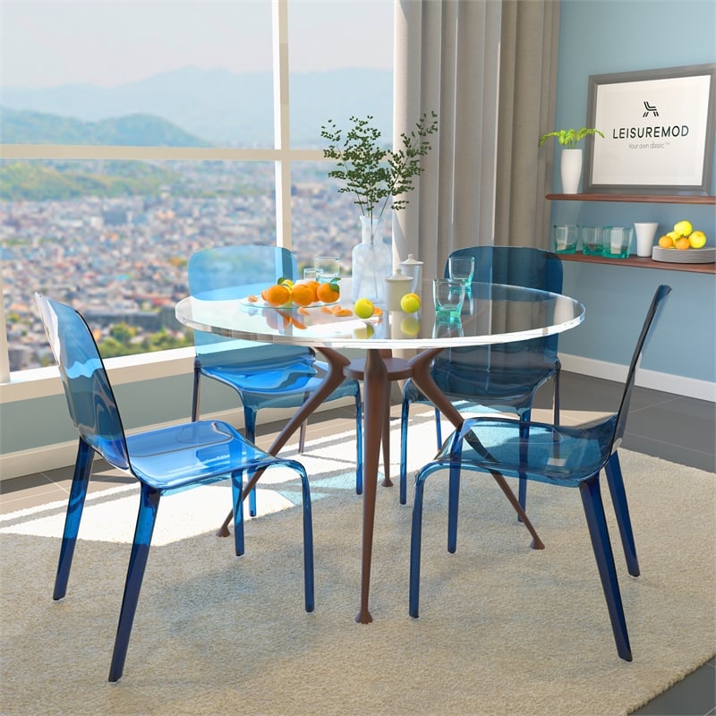 Allora Mid-Century Modern Dining Side Chair in Blue (Set of 4)