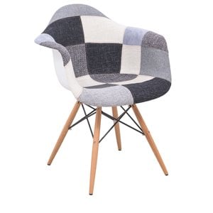 allora mid-century patchwork fabric eiffel base accent chair in gray