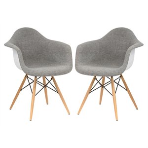 Allora Mid-Century Fabric Eiffel Base Accent Chair in Gray (Set of 2)