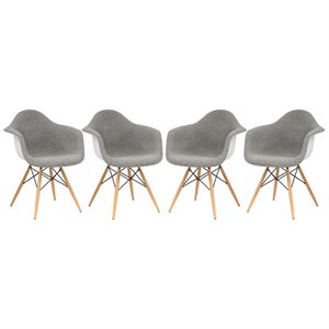 Allora Mid-Century Fabric Eiffel Base Accent Chair in Gray (Set of 4)