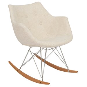 allora mid-century twill fabric eiffel base rocking chair in beige