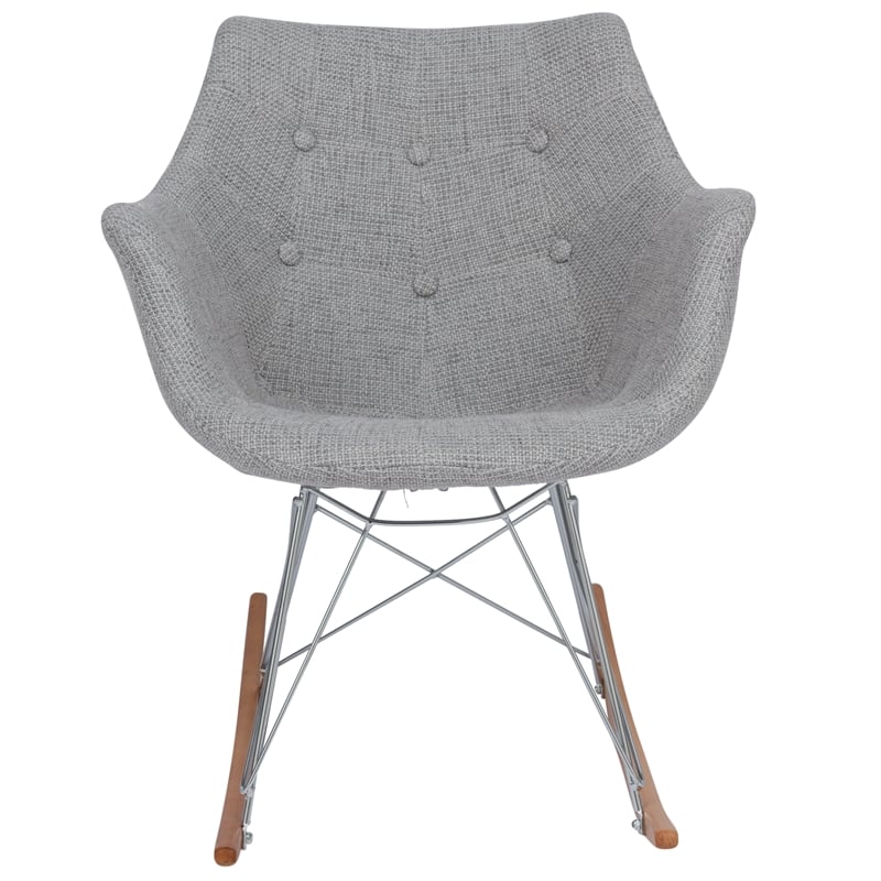 Allora Mid-Century Twill Fabric Eiffel Base Rocking Chair in Gray