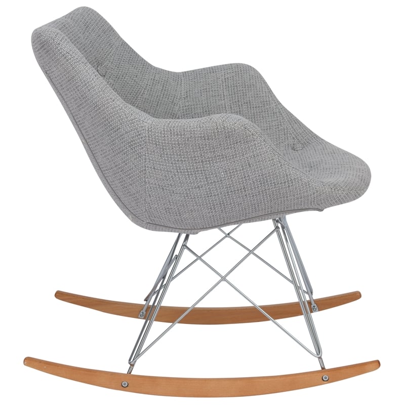 Allora Mid-Century Twill Fabric Eiffel Base Rocking Chair in Gray